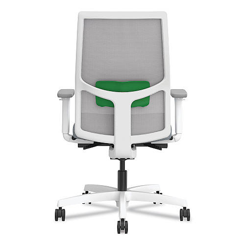 HON Ignition 2.0 4-Way Stretch Mid-Back Mesh Task Chair, Green Adjustable Lumbar Support, Basalt Seat, Fog Back, White Base (I2MM2AFA25KX)
