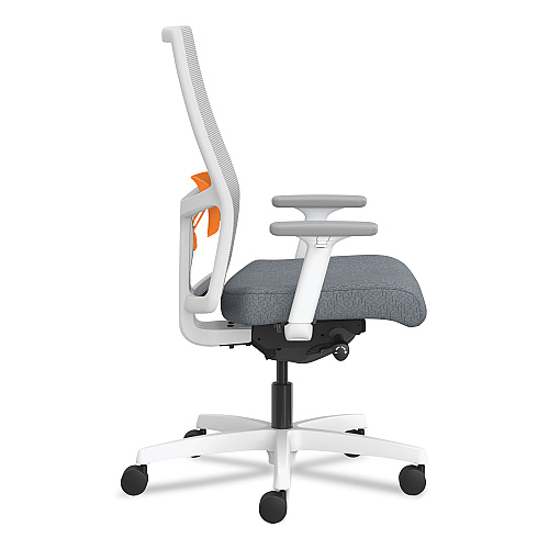HON Ignition 2.0 4-Way Stretch Mid-Back Task Chair, Orange Adjustable Lumbar Support, Basalt Seat, Fog Back, White Base (I2MM2AFA25MX)