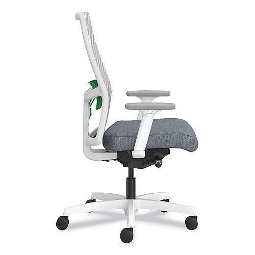 HON Ignition 2.0 4-Way Stretch Mid-Back Mesh Task Chair, Green Adjustable Lumbar Support, Basalt Seat, Fog Back, White Base (I2MM2AFA25KX)