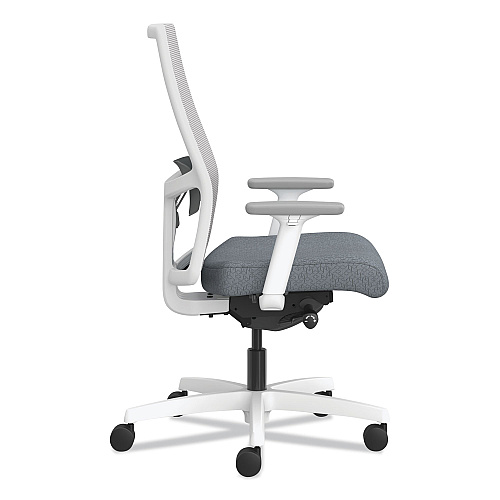 HON Ignition 2.0 4-Way Stretch Mid-Back Mesh Task Chair, Gray Adjustable Lumbar Support, Basalt Seat, Fog Back, White Base (I2MM2AFA25TX)