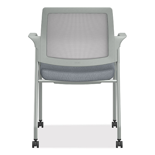 HON Ignition Series Mesh Back Mobile Stacking Chair, 25 x 21.75 x 33.5, Basalt Seat, Fog Back, Textured Silver Base (I2S6FHFA258T)