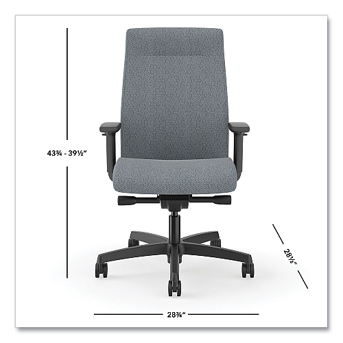 HON Ignition 2.0 Upholstered Mid-Back Task Chair, 17" to 21.25" Seat Height, Basalt Fabric Seat/Back (I2U2AHAX25TK)