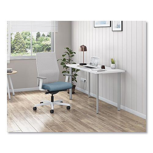 HON Ignition 2.0 4-Way Stretch Mid-Back Mesh Task Chair, White Lumbar Support, Carolina Seat, Fog Back, White Base (I2MM2AFH21WX)