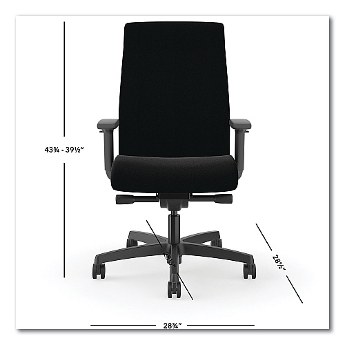 HON Ignition 2.0 Upholstered Mid-Back Task Chair, 17" to 21.5" Seat Height, Black Fabric Seat/Back (I2U2AHCU10TK)