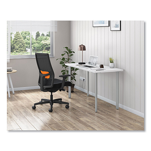 HON Ignition 2.0 4-Way Stretch Mid-Back Mesh Task Chair, Orange Adjustable Lumbar Support, Black (I2MM2AMC10MT)