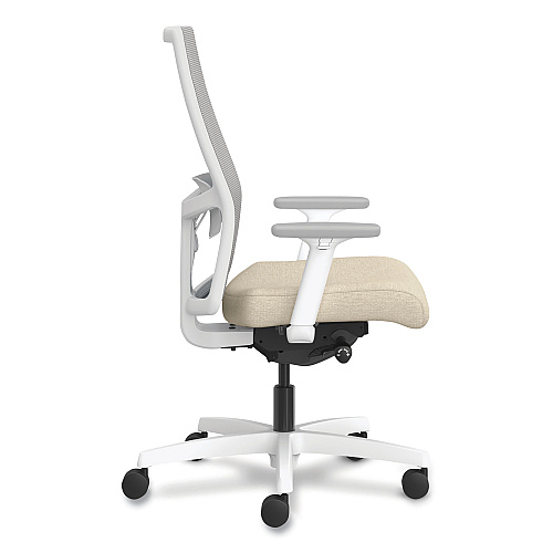 HON Ignition 2.0 4-Way Stretch Mid-Back Task Chair, White Adjustable Lumbar Support, Biscotti Seat, Fog Back, White Base (I2MM2AFH11WX)