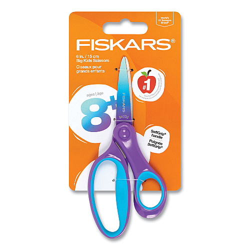 Fiskars Big Kid Ombre Scissors, Pointed Tip, 7.5" Long, 3.5" Cut Length, Straight Purple/Turquoise Handle (1067127)