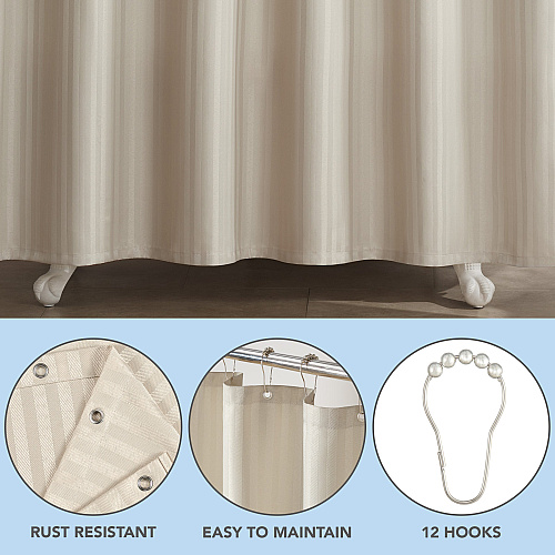 Host & Home Poly Shower Curtain Set 72x72 Damask Almond Milk - 1 Set (P-SCSTD-7272-BG)