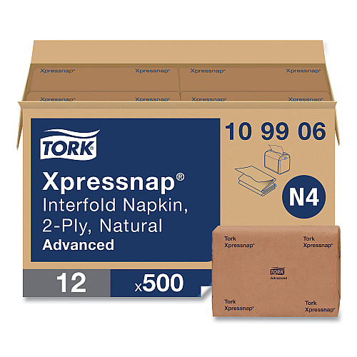 Tork&reg; Xpressnap Interfold Napkins, 2-Ply, 500 Napkins, 12 Packs (109906)