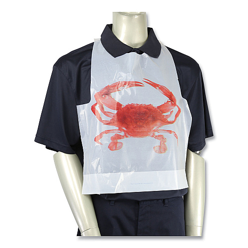 AmerCareRoyal Heavyweight Poly Aprons, Crab Design, One Size Fits All, White/Red, 500/Box, 5 Boxes/Carton (PB24)