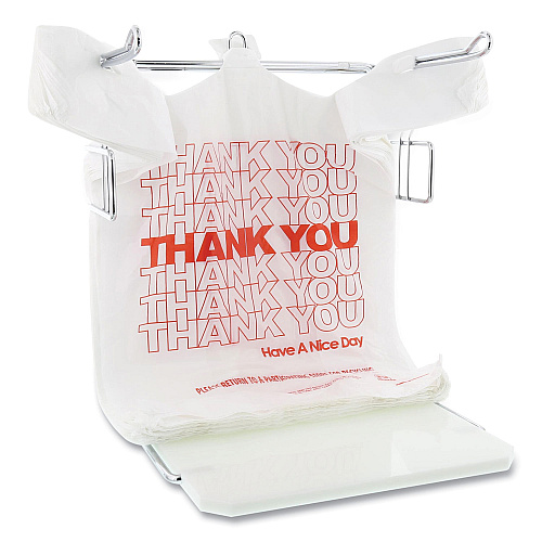 AmerCareRoyal Thank You Bags, Thank You - Have a Nice Day Labeling, Cut-Out Handles, 13" x 23" x 23", White/Red, 1,000/Carton (RPTYB6FS)