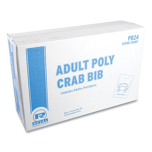 AmerCareRoyal Heavyweight Poly Aprons, Crab Design, One Size Fits All, White/Red, 500/Box, 5 Boxes/Carton (PB24)
