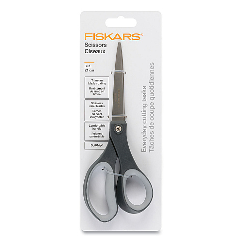 Fiskars Everyday Titanium Softgrip Scissors, 8" Long, 3.1" Cut Length, Straight Dark Gray Handle (1067265)