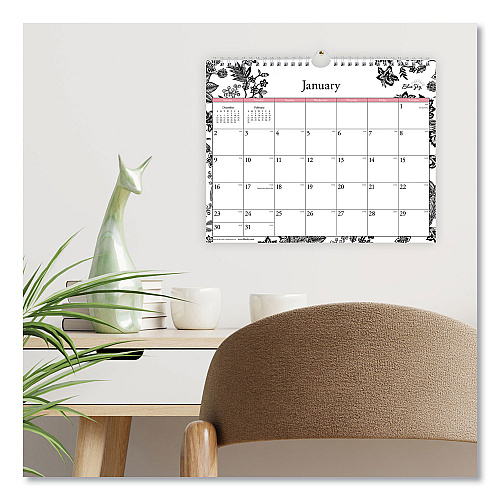 Blue Sky Analeis Wall Calendar, Floral Artwork, 11 x 8.75, White/Black/Coral Sheets, 12-Month (Jan to Dec): 2026 (100028)