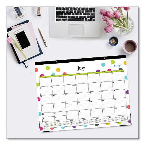 Blue Sky Teacher Dots Academic Desk Pad, 22 x 17, Black Binding, Clear Corners, 12-Month (July to June): 2025 to 2026 (105496)