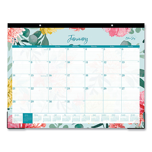 Blue Sky Reflections Desk Pad Calendar, Floral Artwork, 22 x 17, Assorted Sheet Colors, Black Binding, 12-Month (Jan to Dec): 2026 (117886)