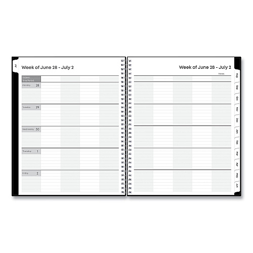 Blue Sky Teacher's Solid Black Weekly/Monthly Lesson Planner, 9 Classes, 11 x 8.5 Sheets, 12-Month (July to June), 2025 to 2026 (134433)