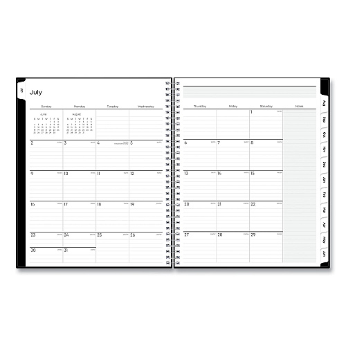 Blue Sky Teacher's Solid Black Weekly/Monthly Lesson Planner, 9 Classes, 11 x 8.5 Sheets, 12-Month (July to June), 2025 to 2026 (134433)