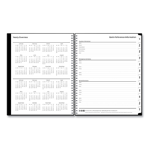 Blue Sky Teacher's Solid Black Weekly/Monthly Lesson Planner, 9 Classes, 11 x 8.5 Sheets, 12-Month (July to June), 2025 to 2026 (134433)
