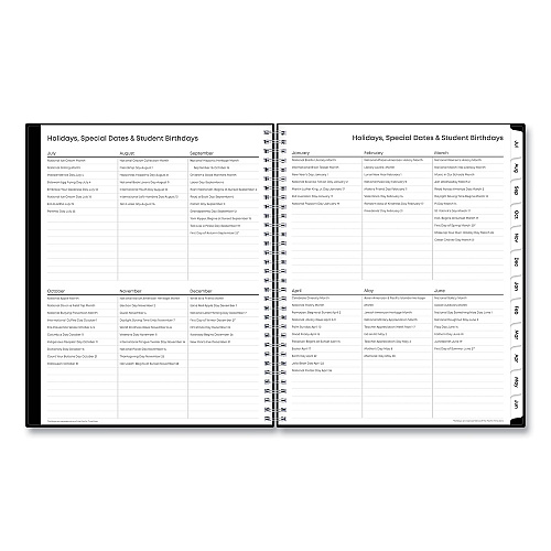 Blue Sky Teacher's Solid Black Weekly/Monthly Lesson Planner, 9 Classes, 11 x 8.5 Sheets, 12-Month (July to June), 2025 to 2026 (134433)