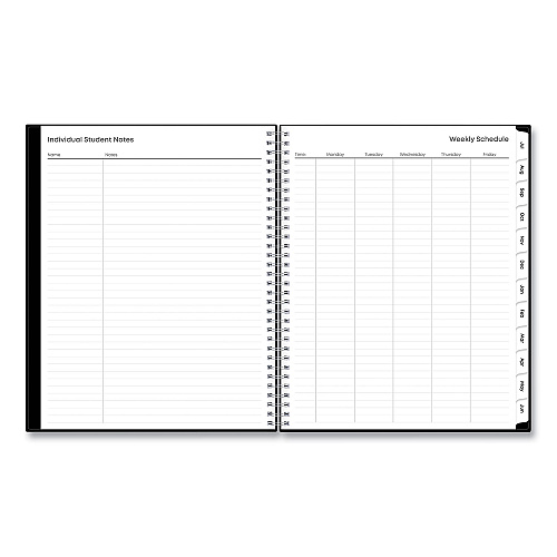Blue Sky Teacher's Solid Black Weekly/Monthly Lesson Planner, 9 Classes, 11 x 8.5 Sheets, 12-Month (July to June), 2025 to 2026 (134433)