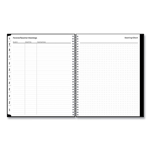 Blue Sky Teacher's Solid Black Weekly/Monthly Lesson Planner, 9 Classes, 11 x 8.5 Sheets, 12-Month (July to June), 2025 to 2026 (134433)