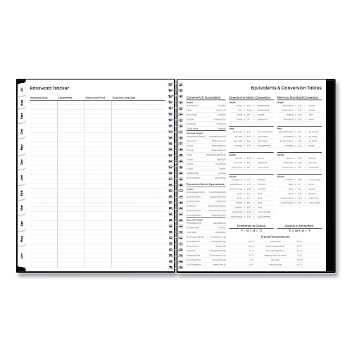 Blue Sky Teacher's Solid Black Weekly/Monthly Lesson Planner, 9 Classes, 11 x 8.5 Sheets, 12-Month (July to June), 2025 to 2026 (134433)