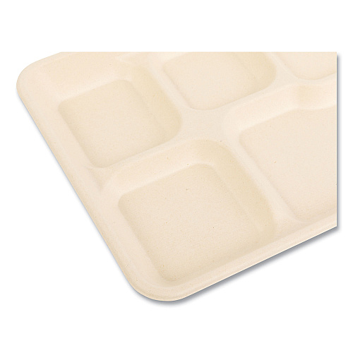 Boardwalk&reg; Bagasse Food Tray, 5-Comp, 8.26 x 10.9, White, 500/CT (BWKTRAY128NPFA)