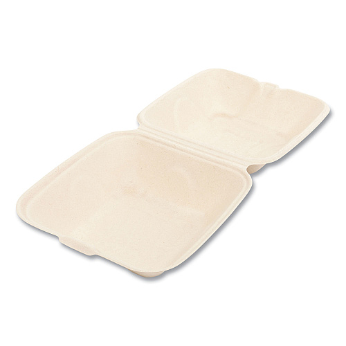 Boardwalk&reg; Bagasse Food Containers, 1-Comp, 6 x 6, White, 500/CT (BWKHINGE66NPFA)