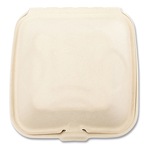 Boardwalk&reg; Bagasse Food Containers, 1-Comp, 6 x 6, White, 500/CT (BWKHINGE66NPFA)