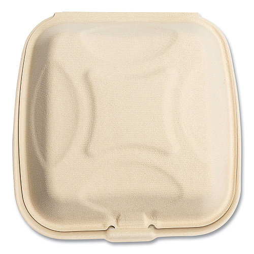 Boardwalk&reg; Bagasse Food Containers, 1-Comp, 9 x 9, Wht, 200/CT (BWKHNGE991CNPFA)