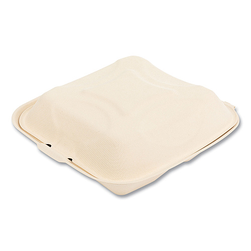 Boardwalk&reg; Bagasse Food Containers, 3-Comp, 9 x 9, White, 200/CT (BWKHNGE3C9NPFA)