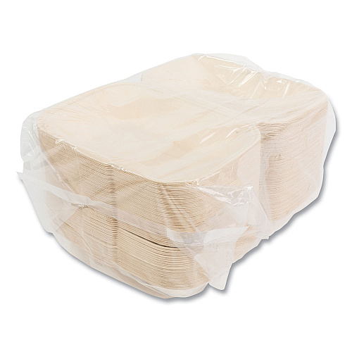 Boardwalk&reg; Bagasse Hinged Lid Containers, 1-Comp, White, 250/CT (BWKHINGE96NPFA)