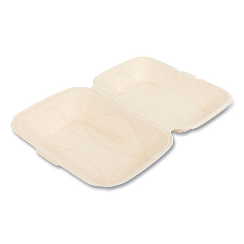 Boardwalk&reg; Bagasse Hinged Lid Containers, 1-Comp, White, 250/CT (BWKHINGE96NPFA)