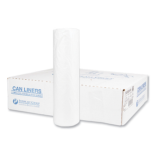 Inteplast Group High-Density Commercial Can Liners, 60 gal, 14 mic, 43" x 48", Natural, Interleaved Roll, 25 Bags/Roll, 8 Rolls/Carton (S434814N)