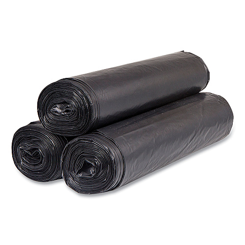 Inteplast Group High-Density Commercial Can Liners, 60 gal, 22 mic, 43" x 48", Black, Interleaved Roll, 25 Bags/Roll, 6 Rolls/Carton (S434822K)