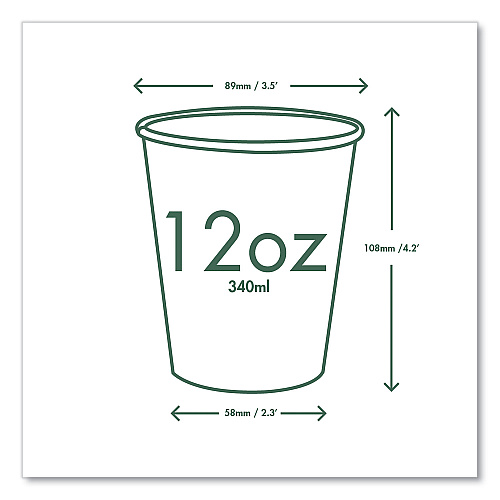 Vegware 89-Series Hot Cup, Compostable, 12 oz, Green/White, 1,000/Carton (LV12G)