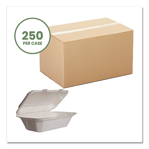 Vegware Nourish Molded Fiber Takeout Containers, Compostable, 5 x 9 x 2, White, Sugarcane, 250/Carton (WHHOAGIE)