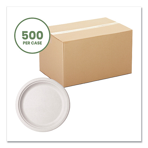 Vegware Molded Fiber Tableware, Compostable, Plate, 10" dia, White, 500/Carton (WHBRG10)