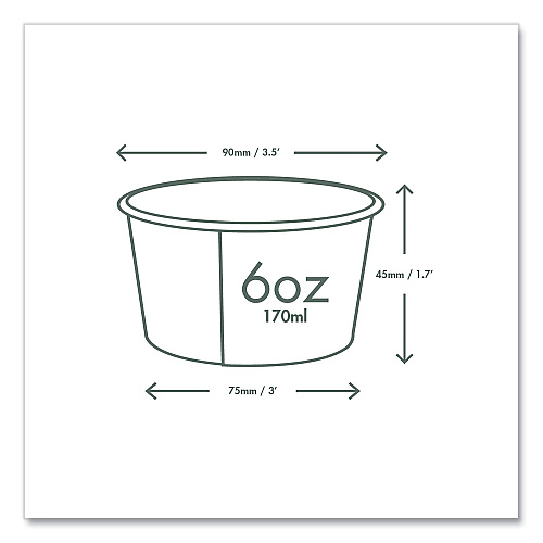 Vegware Soup Containers, Compostable, 6 oz, 3.5" Diameter x 1.7"h, Green/White, Paper, 1,000/Carton (SC06G)