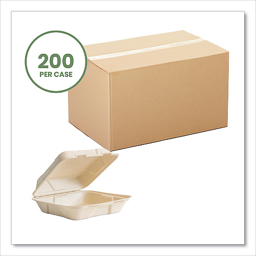 Vegware Nourish Molded Fiber Takeout Container, Compostable, 9 x 10 x 2, Natural, Sugarcane, 200/Carton (B027N)