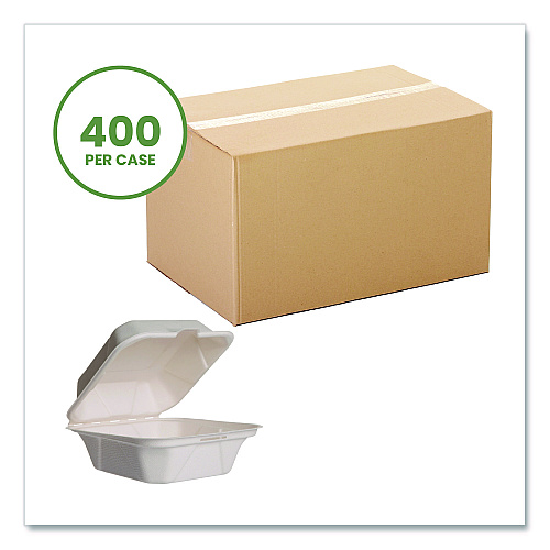 Vegware Nourish Molded Fiber Takeout Containers, Compostable, 5.9 x 5.9 x 2.9, White, Sugarcane, 400/Carton (WH6HW)