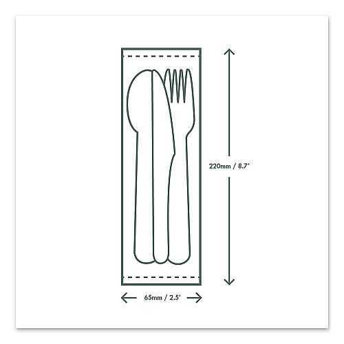 Vegware Cutlery Kits, Compostable, Fork/Knife/Spoon/Napkin, White, 250/Carton (VWKFSWN)