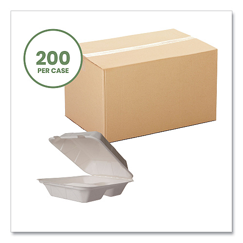 Vegware Nourish Molded Fiber Takeout Containers, Compostable, 3-Compartment, 7.9 x 7.9 x 2.9, White, Sugarcane, 200/Carton (WH83HW)