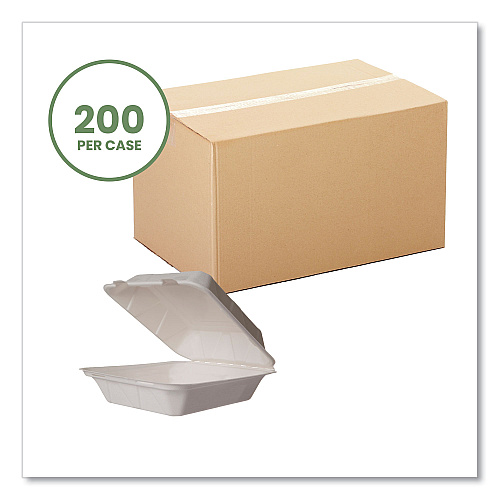 Vegware Nourish Molded Fiber Takeout Containers, Compostable, 7.9 x 7.9 x 2.9, White, Sugarcane, 200/Carton (WH8HW)