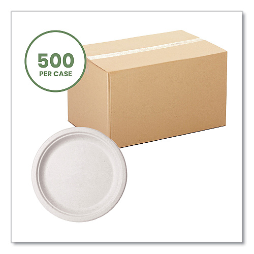Vegware Nourish Molded Fiber Tableware, Compostable, Plate, 10" dia, White, 500/Carton (WH10)
