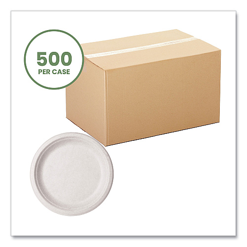 Vegware Molded Fiber Tableware, Compostable, Plate, 9" dia, White, 500/Carton (WHBRG09)
