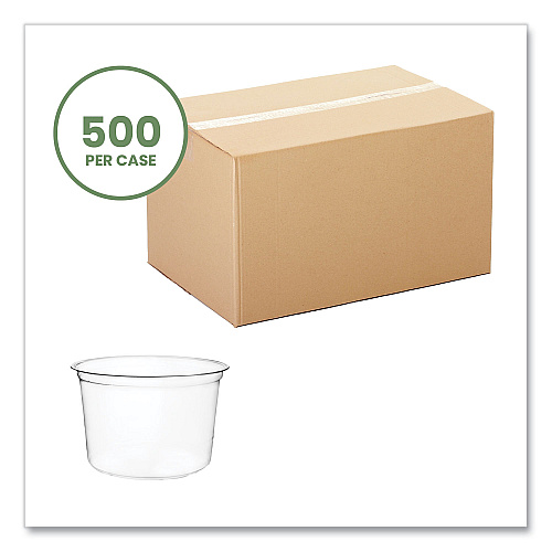 Vegware Round Deli Pots, Compostable, 16 oz, 4.6 Diameter x 3"h, Clear, Plastic, 500/Carton (CFDC16)