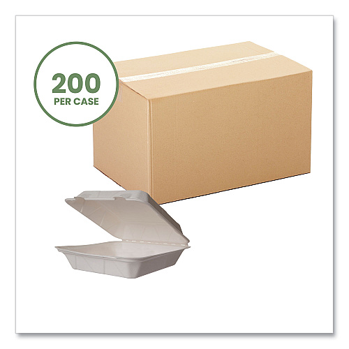 Vegware Nourish Molded Fiber Takeout Containers, Compostable, 9 x 9 x 3, White, Sugarcane, 200/Carton (WH9HW)