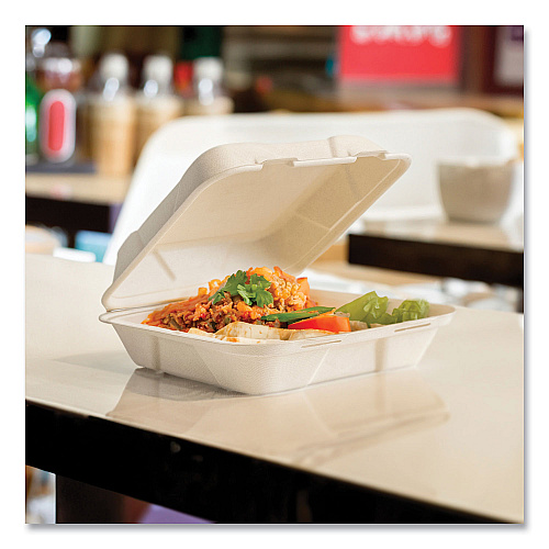 Vegware Nourish Molded Fiber Takeout Container, Compostable, 9 x 10 x 2, Natural, Sugarcane, 200/Carton (B027N)